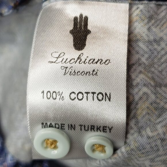 Luchiano Visconti Mens Black Wavy Geo Pattern Long Sleeve Button Down Shirt L - Picture 12 of 13